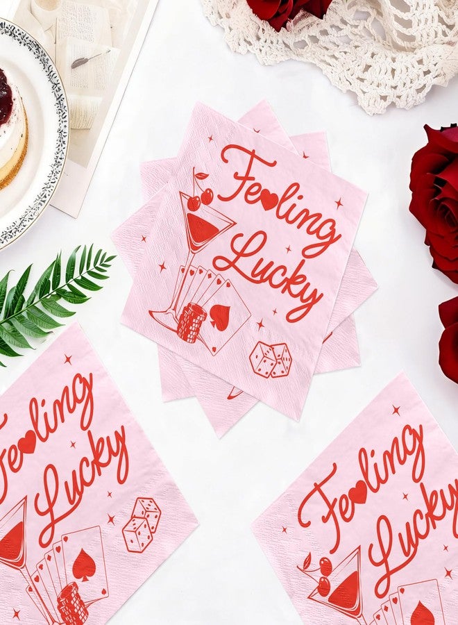 Greencian 100Pcs Valentine's Day Feeling Lucky Paper Napkins 3 Ply Casino Bachelorette Disposable Absorbent Hand Towels Las Vegas Party Guest Napkins for Casino Bachelore Party Lunch Dinner Bathroom Decorations - Image 4